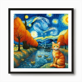 Starry Night Cat 3 Art Print