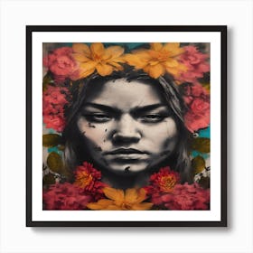 Woman With Flowers On Her Head Art Print