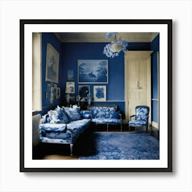 Blue And White Living Room Art Print
