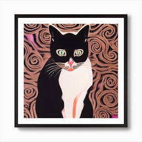 Pink Swirls Cat Art Print