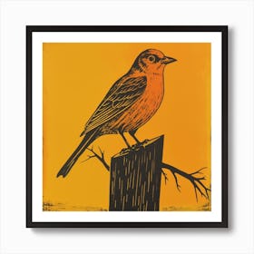 Retro Bird Lithograph Yellowhammer 1 Art Print