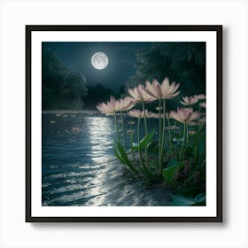 Lotus Flower At Night 1 Art Print