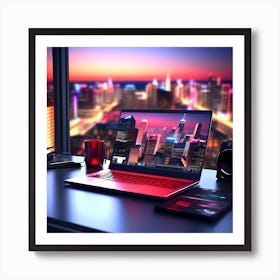 Laptop On A Desk 1 Art Print
