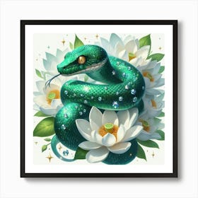 Green Snake With Diamonds Art Print