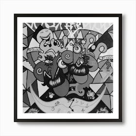 Abstract Figurative / Black & White / Zodiac Sign Gemini / 40x40cm Art Print