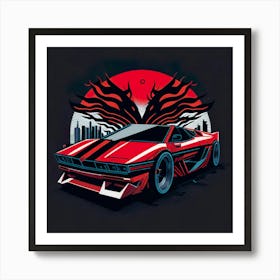 Car Red Artwork Of Graphic Design Flat (71) Art Print