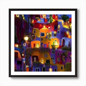 Colorful Houses At Night 1 Art Print