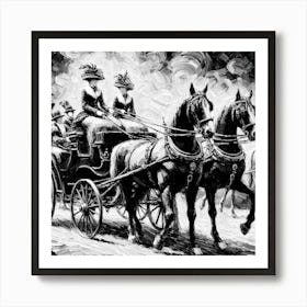 Black and white Horse Drawn Carriage Art Print