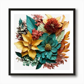 Design A Piece Featuring Elements Of Nature Such As Leaves And Flowers, Autumn Flowers Art Print