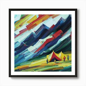 People camping in the middle of the mountains oil painting abstract painting art 23 Art Print