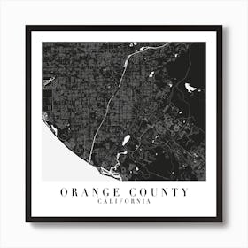 Orange County California Minimal Black Mono Street Map  Square Art Print