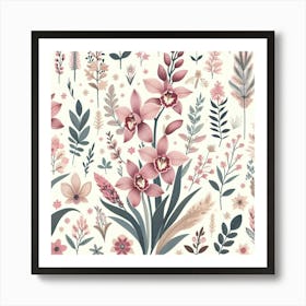 Scandinavian style,Pattern with pink Orchid flowers 2 Art Print