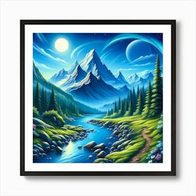 Mountain Landscape At Night Art Print