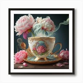 Peonies In A Teacup 1 Art Print