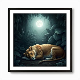 Lion Sleeping In The Jungle Art Print