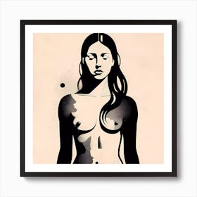 Nude Woman Sepia Illustration Art Print