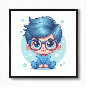 Cartoon Boy With Glasses Art Print