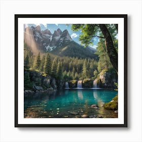 Waterfall In The Mountains 2 Art Print