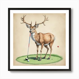 Deer Golf Art Print