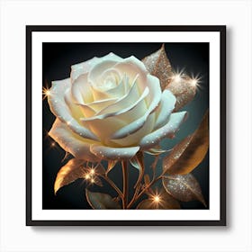 Illuminating A Delicate White Rose Silver Glitter Bouquet 8 Art Print