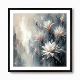 Elegant white flowers on abstract muted gray background Art Print