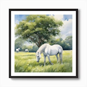 White Horses In The Meadow Art Print
