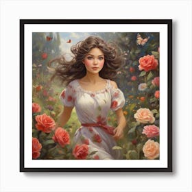 Roses And Butterflies Art Print