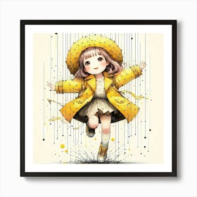 Girl in Rain - Abstract Line Art Illustration 229 Art Print