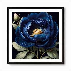 Dark Blue Peony Art Print