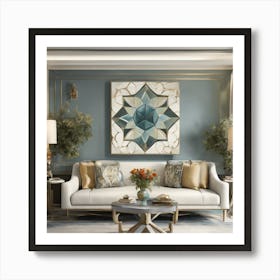 Blue And Gold Living Room Art Print