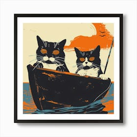 Cats In A Boat Art Print