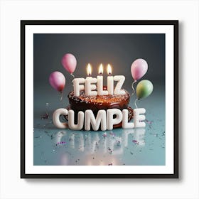 Feliz cumple and Feliz cumpleaños sign means Happy Birthday in Spanish language, Birthday party celebration gift with birthday cake candle colorful balloons best congratulation over light background wall artFeliz Cumple 32 Poster