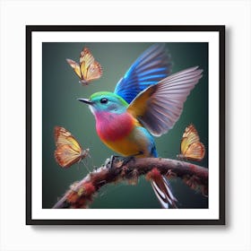 Beautiful bird beautiful butterflies Art Print