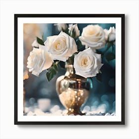 White Roses with Fallen Petals Art Print