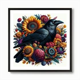 Crow And Sunflowers 2 Art Print