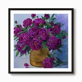 Still Life Peonies In A Golden Vase Art Print