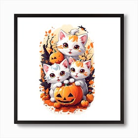 Three Kittens With Pumpkins Art Print