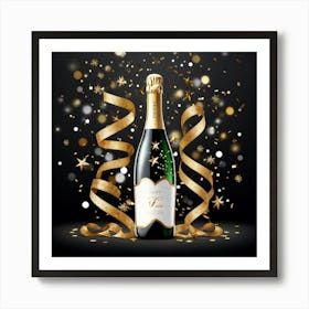 New Year Champagne Bottle Art Print