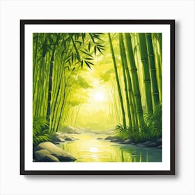 A Stream In A Bamboo Forest At Sun Rise Square Composition 425 Art Print