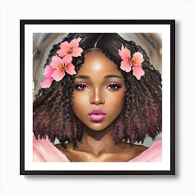 Watercolor Of A Black Girl With Flowers Art Print