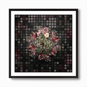 Vintage Red Bramble Leaved Rose Flower Wreath on Dot Bokeh Pattern Art Print