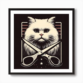 Cat With Scissors Art Print