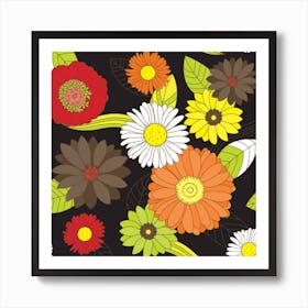 Flowers On A Black Background Art Print