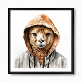 Watercolour Cartoon Alpaca In A Hoodie 3 Art Print