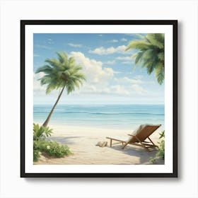 Beach Scene With Palm Trees Art Print