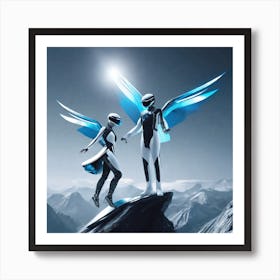 Two Angels On A Mountain Art Print