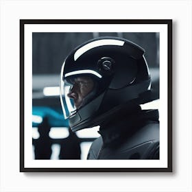 Create A Cinematic Apple Commercial Showcasing The Futuristic And Technologically Advanced World Of The Man In The Hightech Helmet, Highlighting The Cuttingedge Innovations And Sleek Design Of The Helmet And Its Art Print