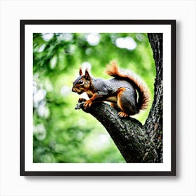 Squirrel On A Tree Branch Art Print