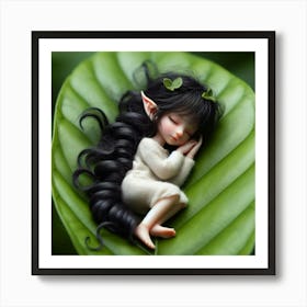 Little Elf Sleeping On A Leaf Art Print