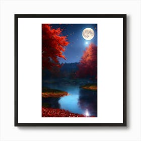 Red Leaves On The River Art Print